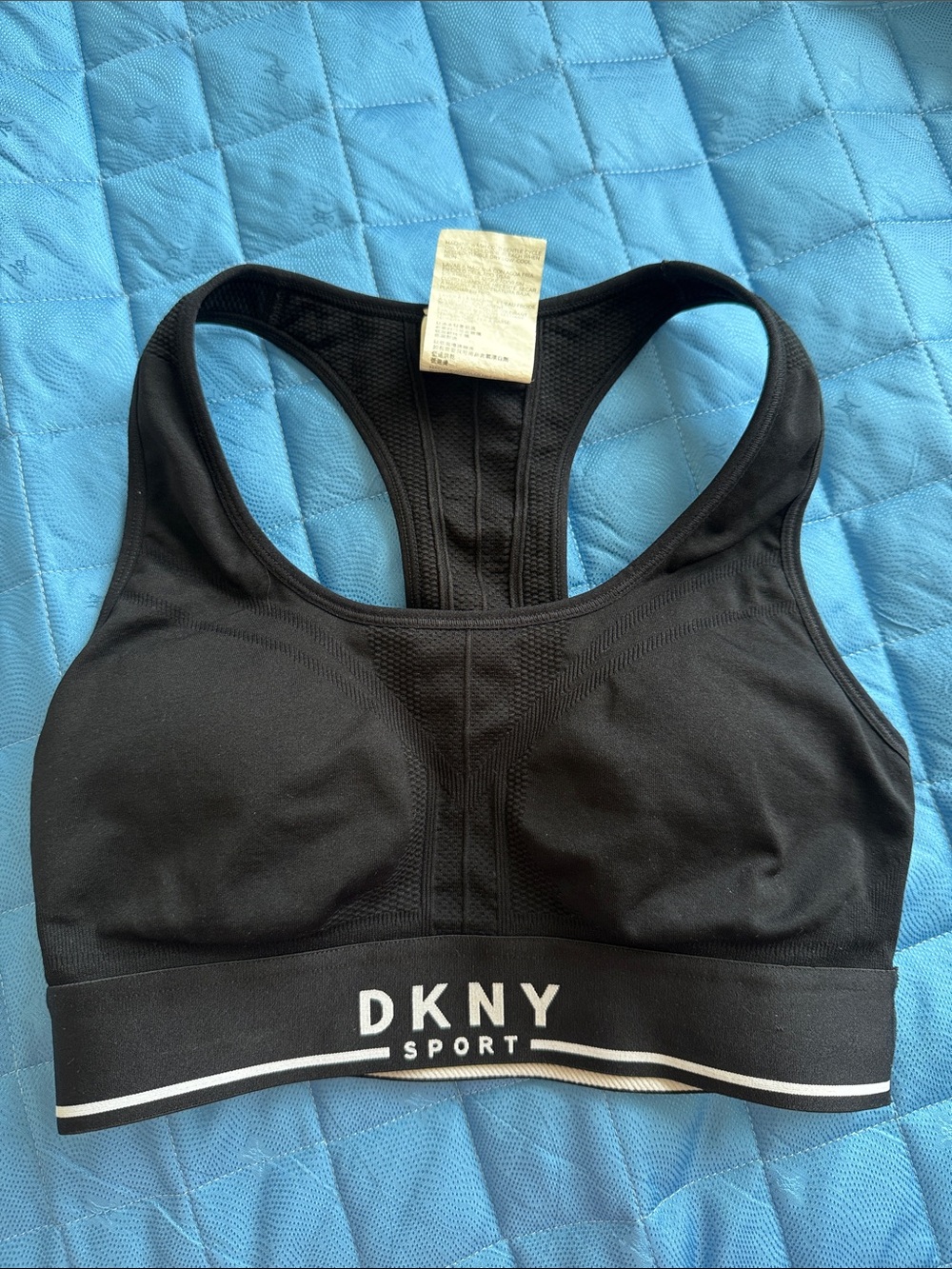 DKNY Black Sports Bra with White Band Detail